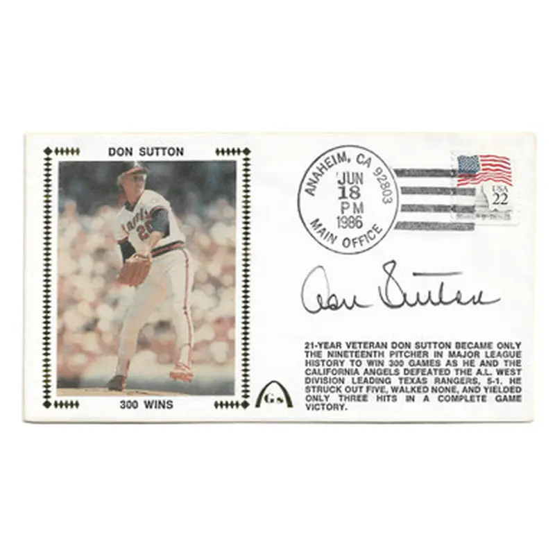 Don Sutton Autographed First Day Cover - 1986 300 Wins (JSA) 