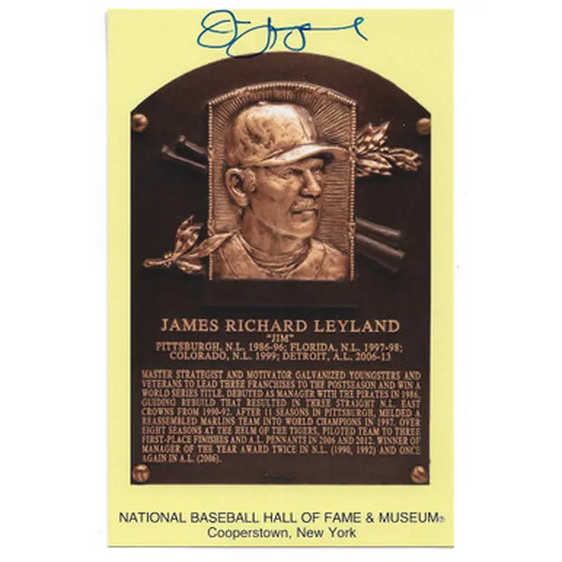 Jim Leyland Autographed Hall of Fame Plaque Postcard (Beckett) 