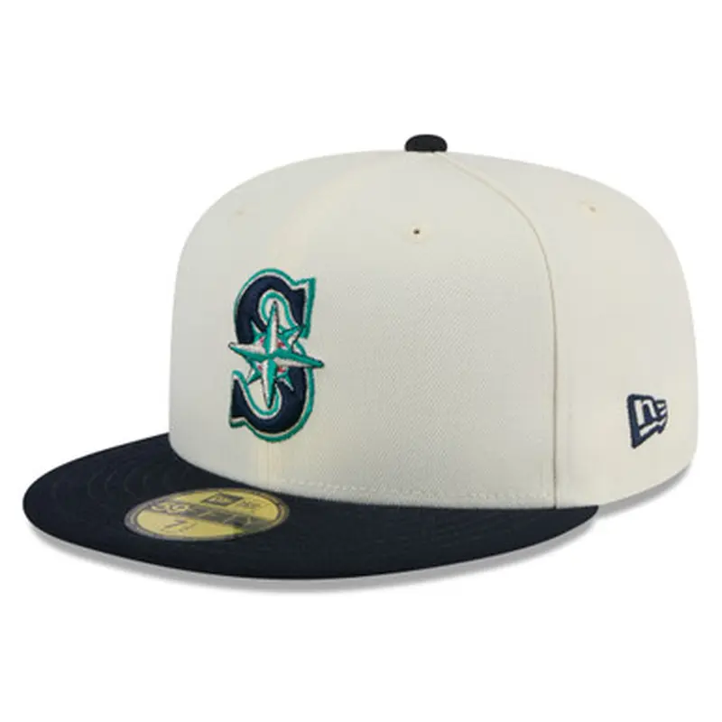 Mens New Era Seattle Mariners Chrome White and Navy 59FIFTY Fitted Cap Size 7 1-4