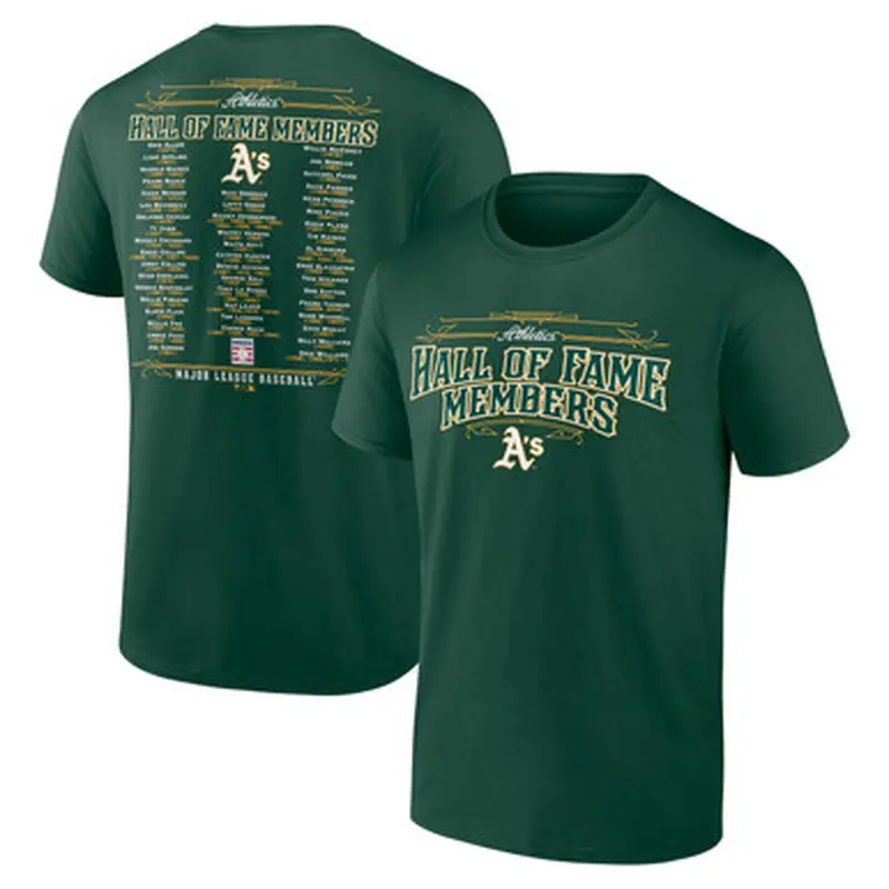 Mens Oakland Athletics Green Hall of Famer Roster T-Shirt Size L