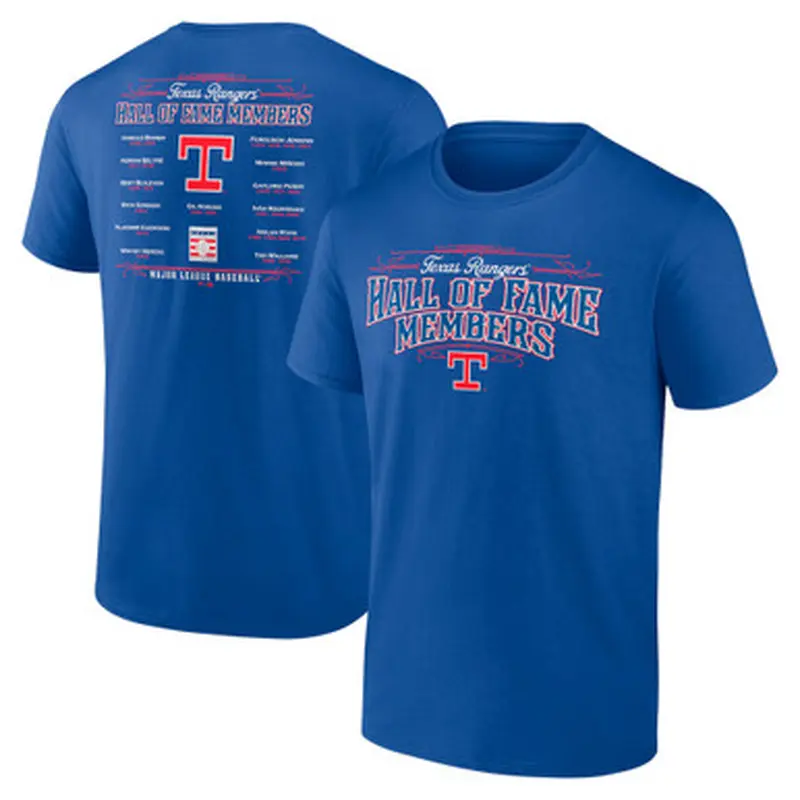 Mens Texas Rangers Royal Hall of Famer Roster T-Shirt Size L