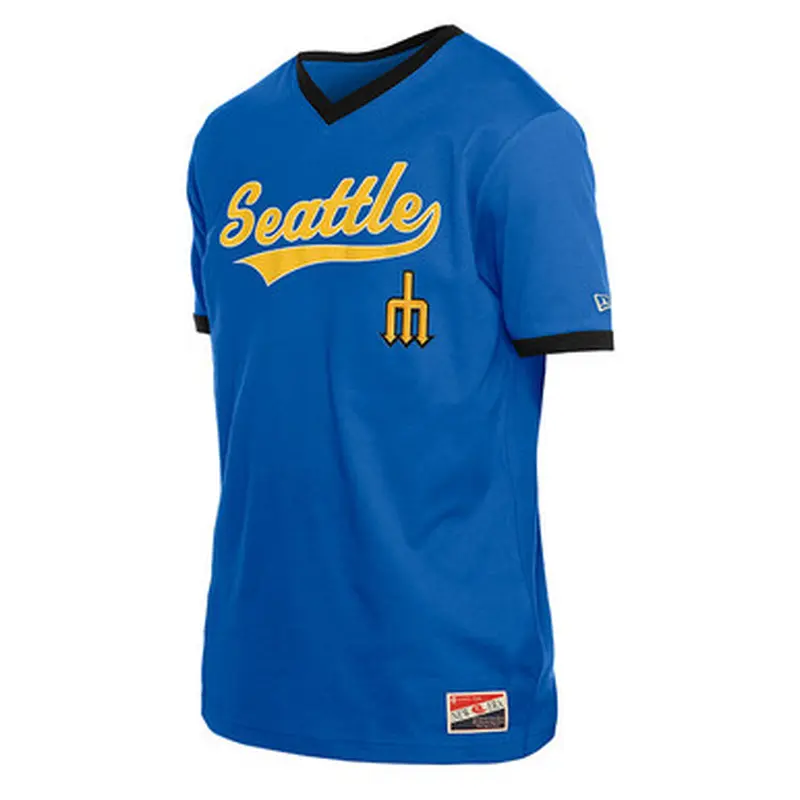 Mens New Era Seattle Mariners Royal Script Logo V-Neck T-Shirt Size XL