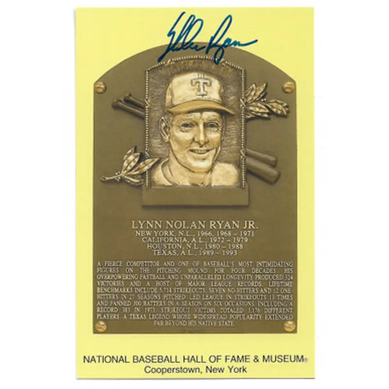 Nolan Ryan Autographed Hall of Fame Plaque Postcard (Ryan Foundation) 