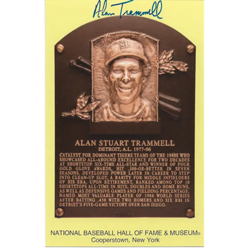 Alan Trammell Autographed Hall of Fame Plaque Postcard (JSA) 