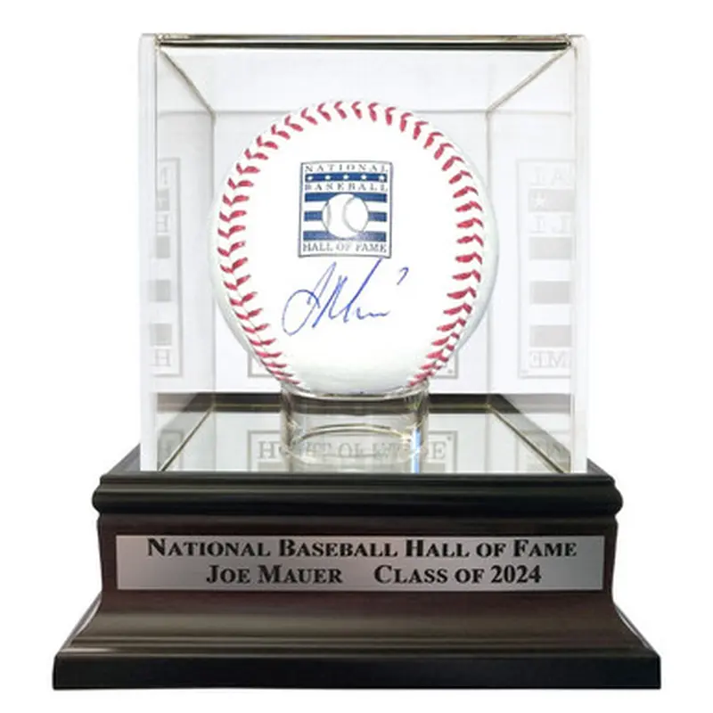 Joe Mauer Autographed Hall of Fame Logo Baseball with HOF Case (HOF) 