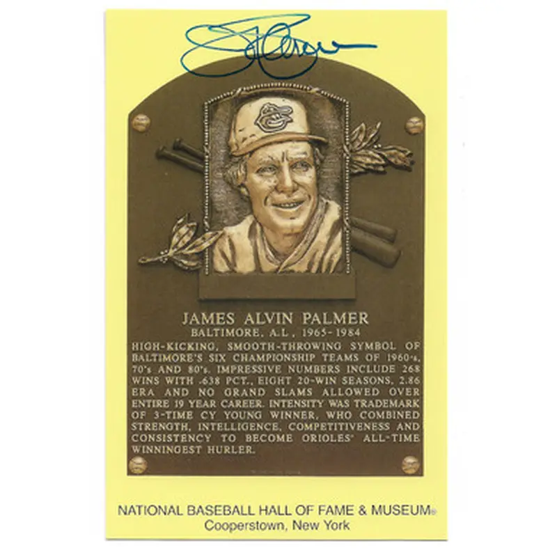 Jim Palmer Autographed Hall of Fame Plaque Postcard (JSA) 