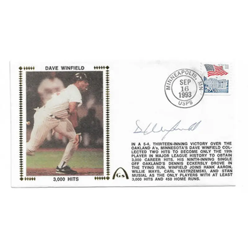 Dave Winfield Autographed First Day Cover - 1993 3,000th Hit (PSA) 