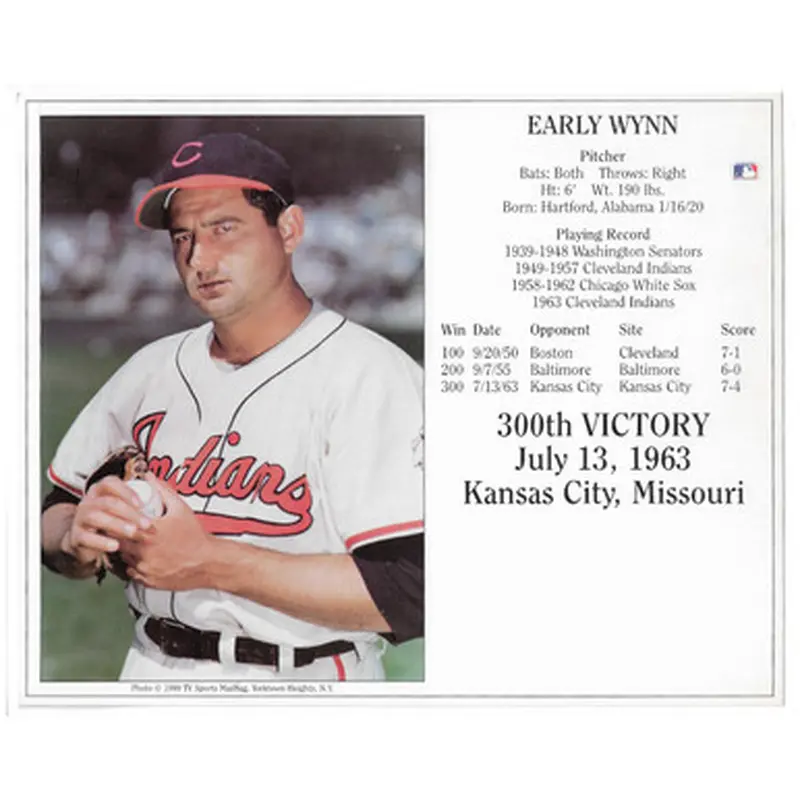 Early Wynn Cleveland Indians 300th Win 8x10 Photocard 