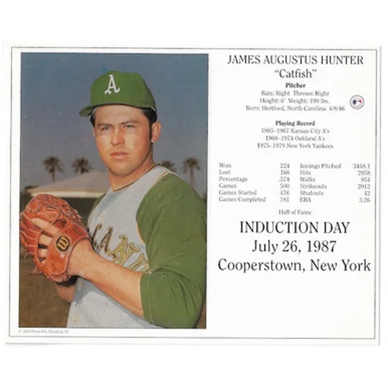 Catfish Hunter Oakland Athletics 1987 Hall of Fame Induction 8x10 Photocard 