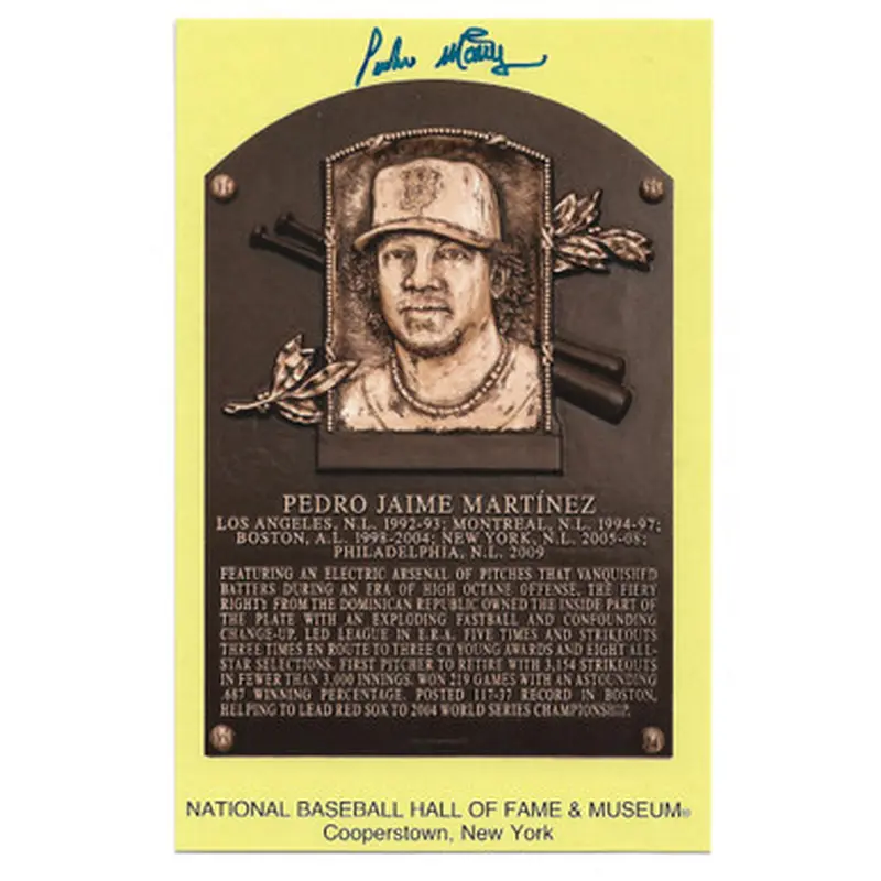 Pedro Martinez Autographed Hall of Fame Plaque Postcard (Beckett) 