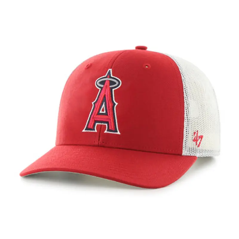Youth 47 Brand Los Angeles Angels Red and White Snapback Adjustable Trucker 