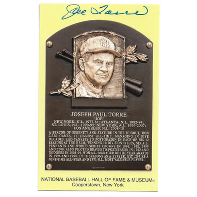 Joe Torre Autographed Hall of Fame Plaque Postcard (Beckett) 