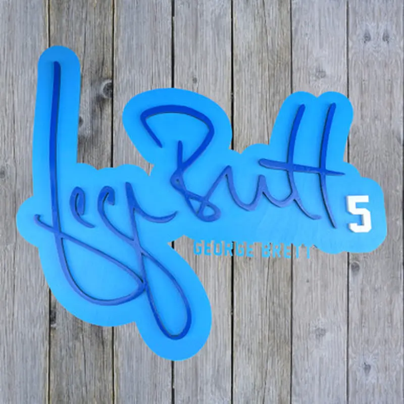 George Brett 3D Signature Light Blue with Royal 19 x 17 Wood Wall Sign with  Number 