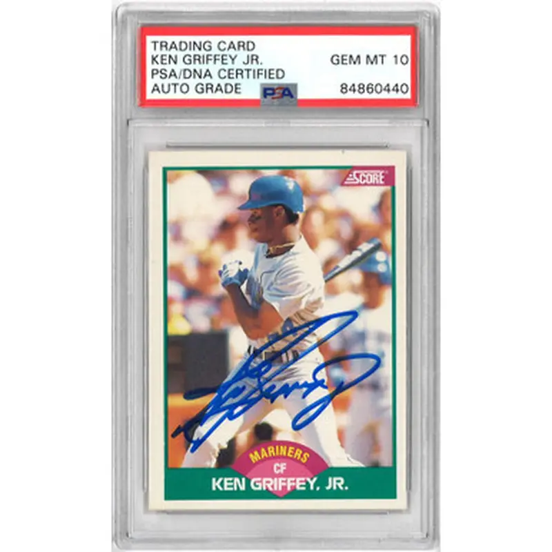 Ken Griffey Jr. Autographed Baseball Rookie Card 1989 Score Traded # 100T (PSA) 