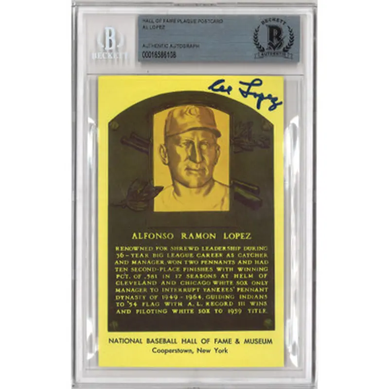 Al Lopez Autographed Hall of Fame Plaque Postcard (Beckett-08) 