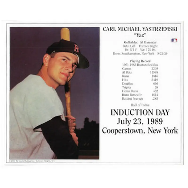 Carl Yastrzemski Boston Red Sox 1989 Hall of Fame Induction 8x10 Photocard 