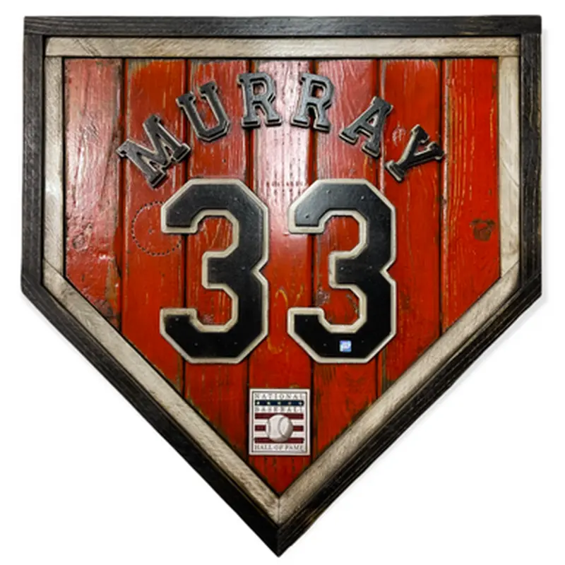Eddie Murray Hall of Fame Vintage Distressed Wood 20 Inch Heritage Orange Home Plate 