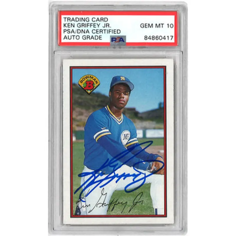 Ken Griffey Jr. Autographed Baseball Rookie Card 1989 Bowman # 220 (PSA) 