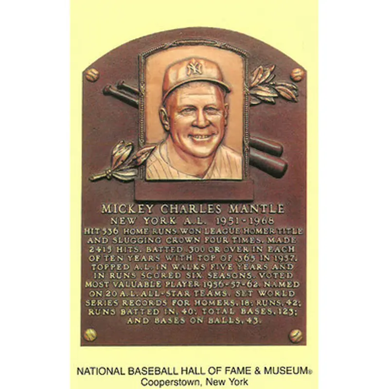 Mickey Mantle Baseball Hall of Fame Plaque Postcard 