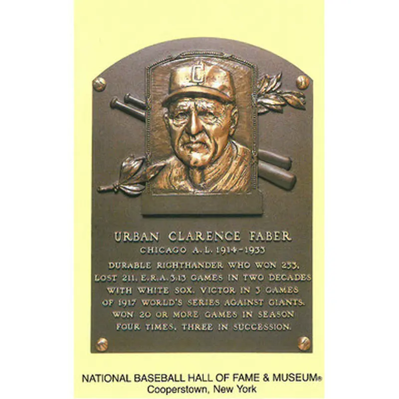 Red Faber Baseball Hall of Fame Plaque Postcard 