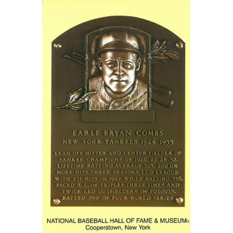Earle Combs Baseball Hall of Fame Plaque Postcard 