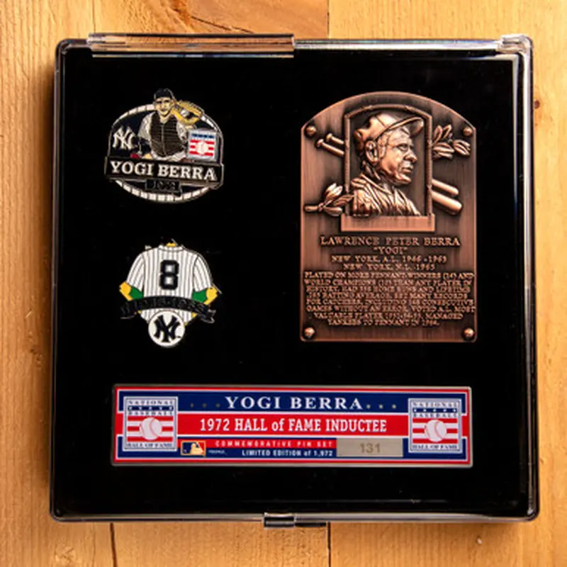 Yogi Berra Hall of Fame Exclusive 3 Piece Pin Set with Plaque Bust Ltd Ed of 1,972 