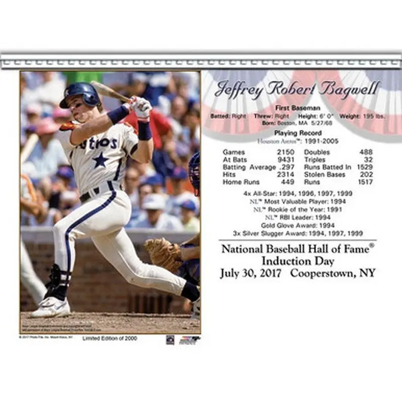 Jeff Bagwell Houston Astros 2017 Hall of Fame Induction 8x10 Photocard 