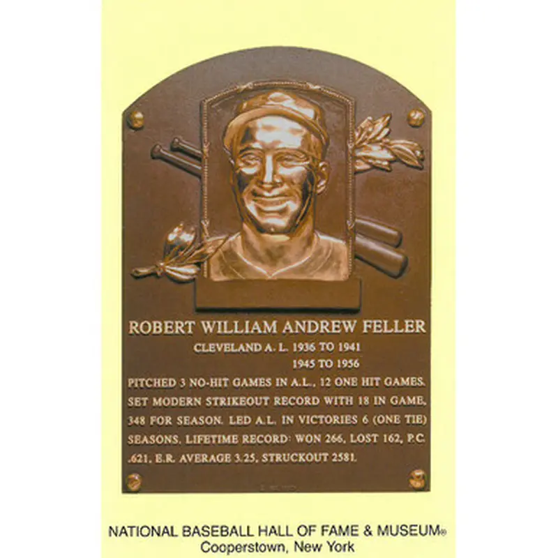Bob Feller Baseball Hall of Fame Plaque Postcard 