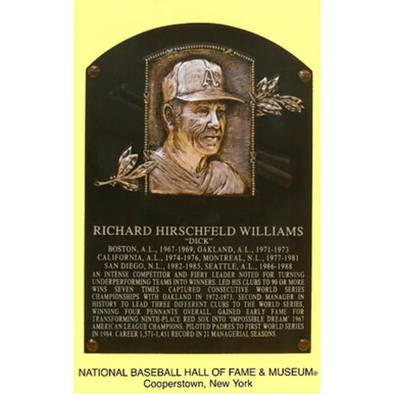 Dick Williams Baseball Hall of Fame Plaque Postcard 