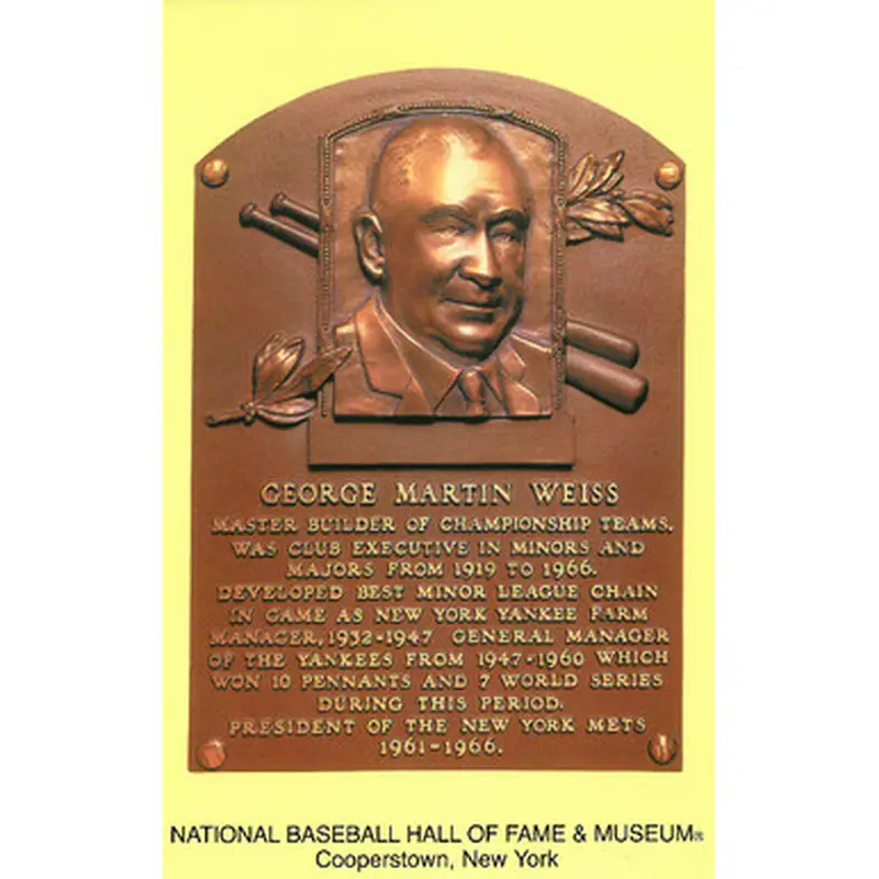 George Weiss Baseball Hall of Fame Plaque Postcard 