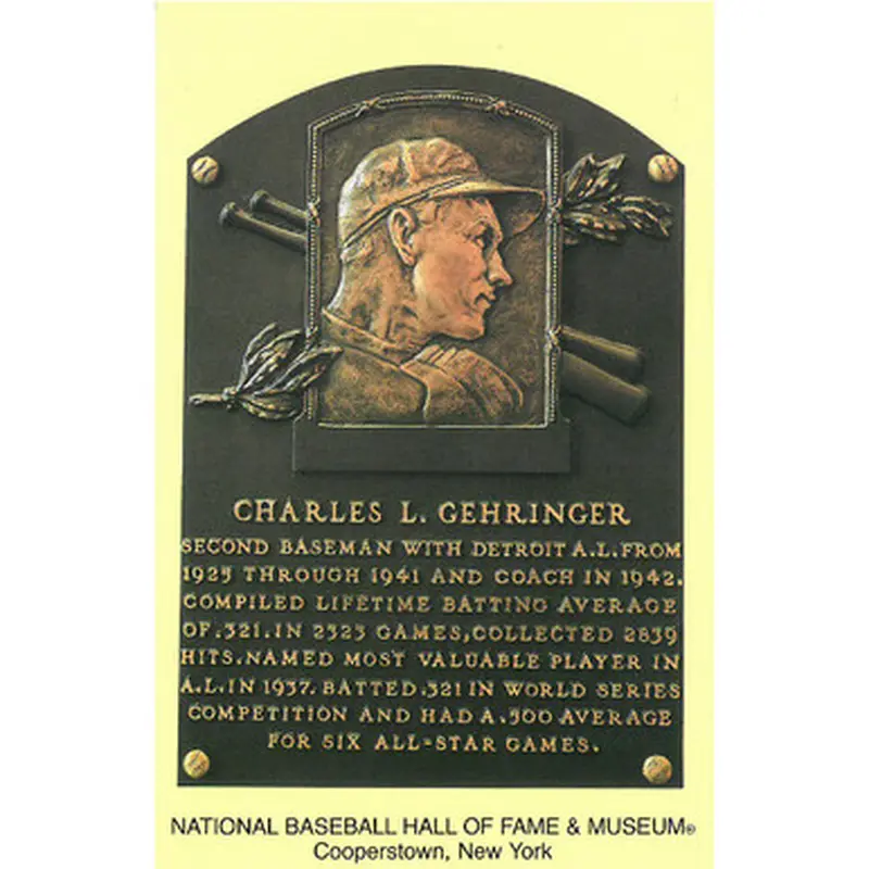 Charlie Gehringer Baseball Hall of Fame Plaque Postcard 