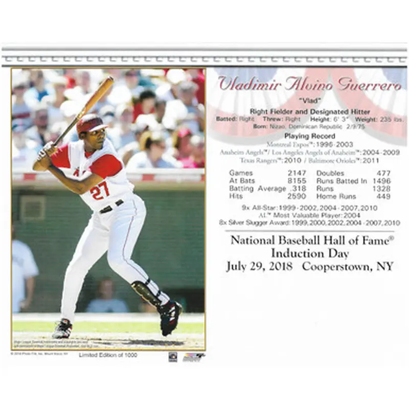 Vladimir Guerrero Los Angeles Angels 2018 Hall of Fame Induction 8x10 Photocard 