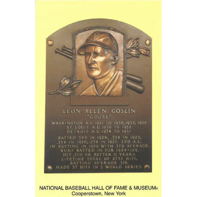 Goose Goslin Baseball Hall of Fame Plaque Postcard 