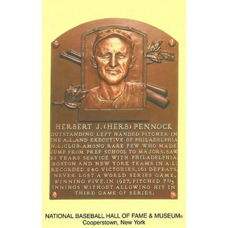 Herb Pennock Baseball Hall of Fame Plaque Postcard 