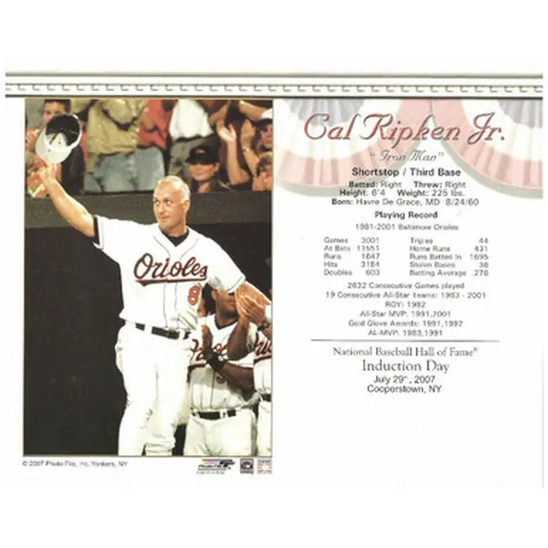 Cal Ripken Jr. Baltimore Orioles 2007 Hall of Fame Induction 8x10 Photocard - Waving 