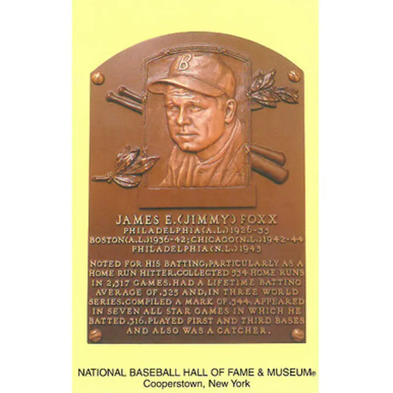 Jimmie Foxx Baseball Hall of Fame Plaque Postcard 