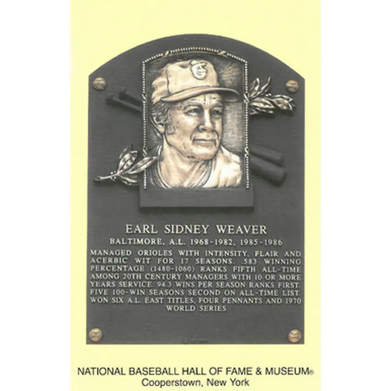 Earl Weaver Baseball Hall of Fame Plaque Postcard 