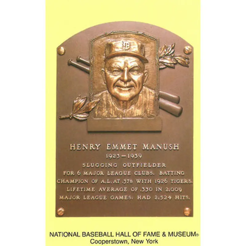 Heinie Manush Baseball Hall of Fame Plaque Postcard 