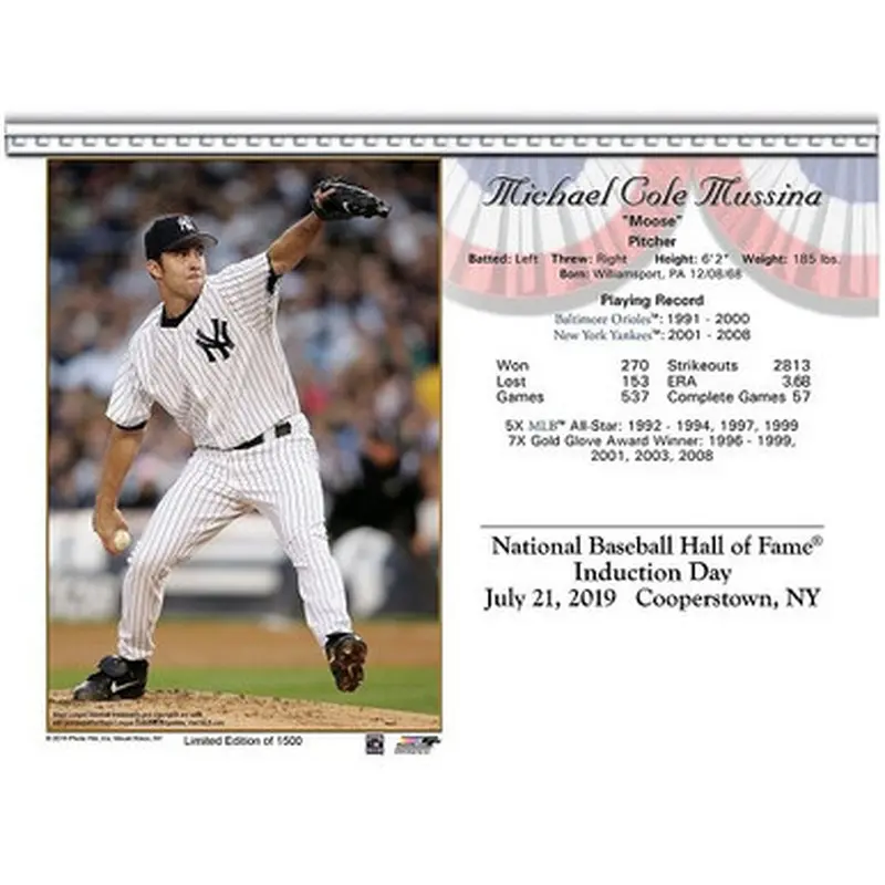 Mike Mussina New York Yankees 2019 Hall of Fame Induction 8x10 Photocard 