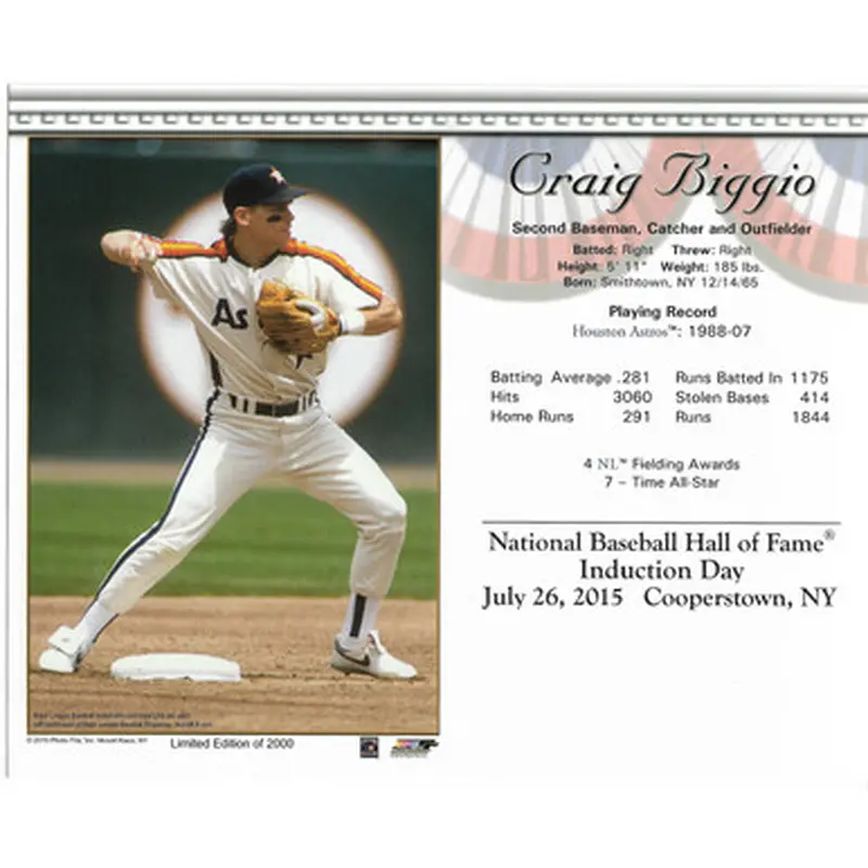 Craig Biggio Houston Astros 2015 Hall of Fame Induction 8x10 Photocard 