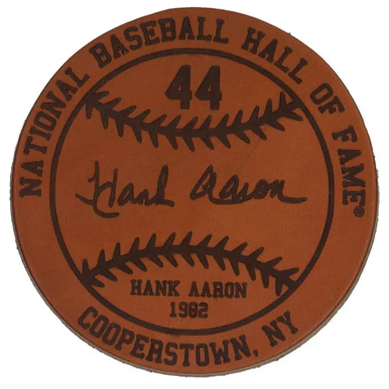 Hank Aaron Baseball Hall of Fame 1982 Inductee Leather Engraved Coaster 