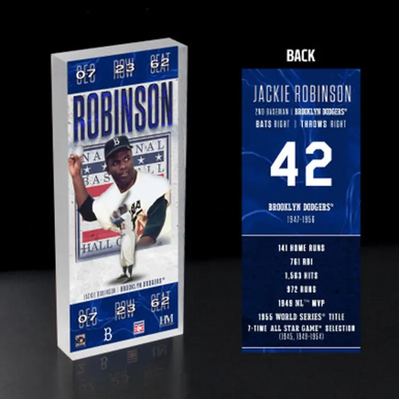 Jackie Robinson Brooklyn Dodgers 1962 Hall of Fame Induction 3D Acrylic Ticket Block 