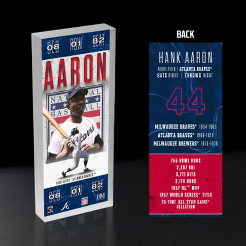 Hank Aaron Atlanta Braves 1982 Hall of Fame Induction 3D Acrylic Ticket Block 