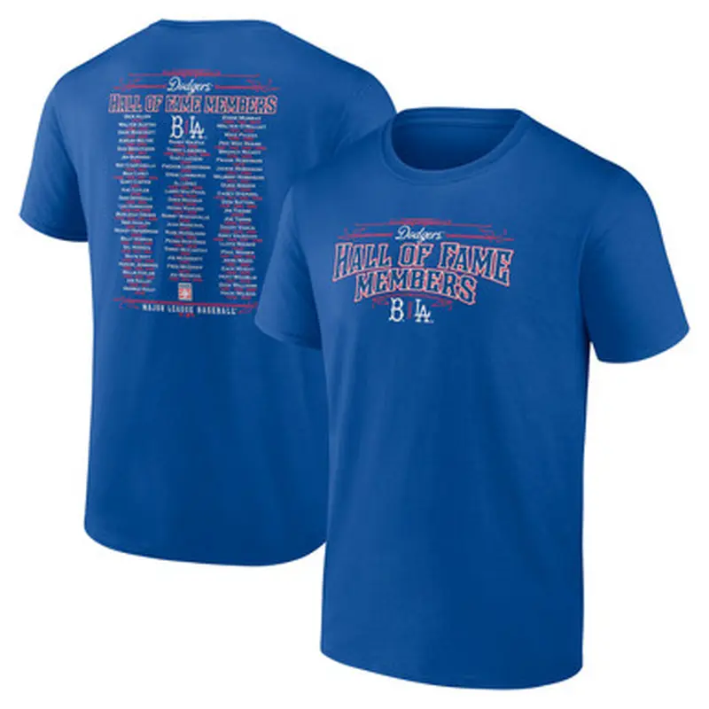 Mens Los Angeles / Brooklyn Dodgers Royal Hall of Famer Roster T-Shirt (2025) Size L