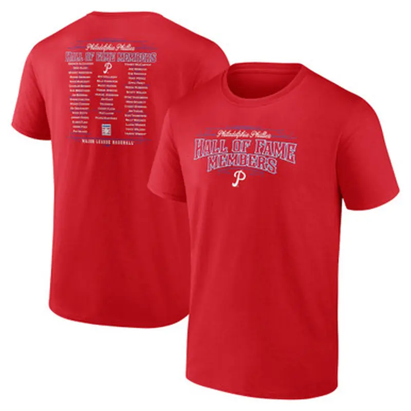 Mens Philadelphia Phillies Red Team Hall of Famer Roster T-Shirt (2025) Size L
