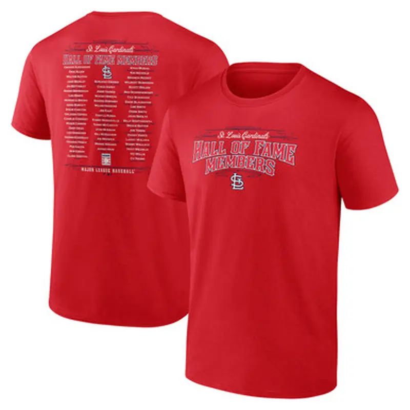 Mens St. Louis Cardinals Red Team Hall of Famer Roster T-Shirt (2025) Size L