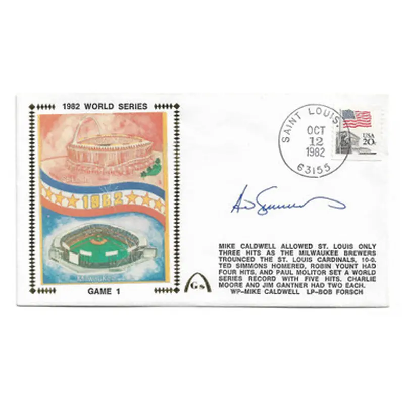 Ted Simmons Autographed First Day Cover - 1982 World Series Game 1 (JSA) 