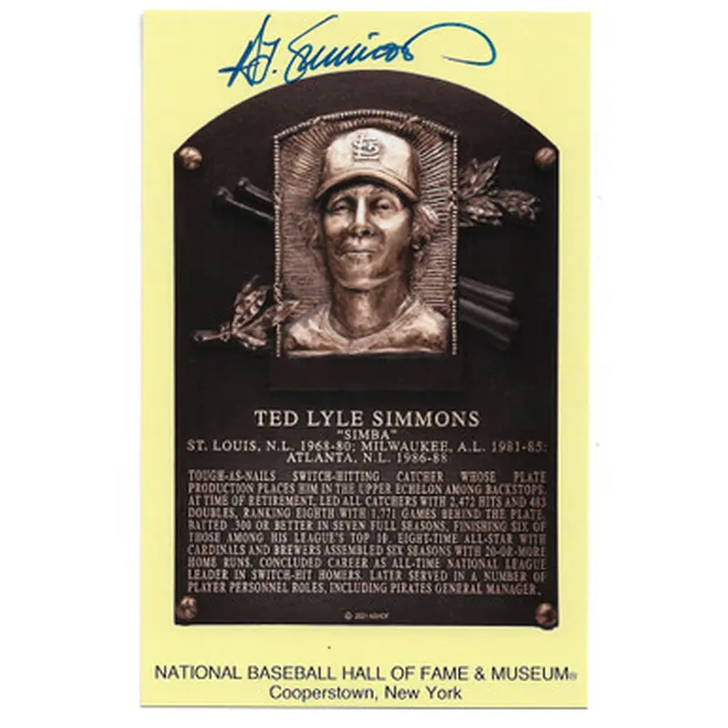 Ted Simmons Autographed Hall of Fame Plaque Postcard (Beckett) 
