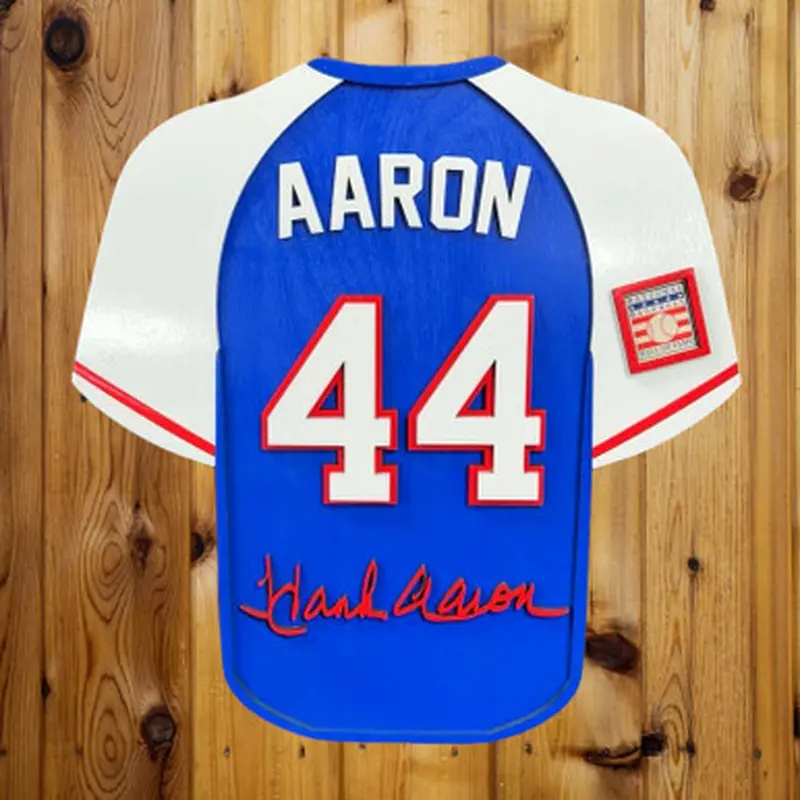 Hank Aaron 3D Signature Wood Jersey 19 x 18 Wall Sign  (white) 