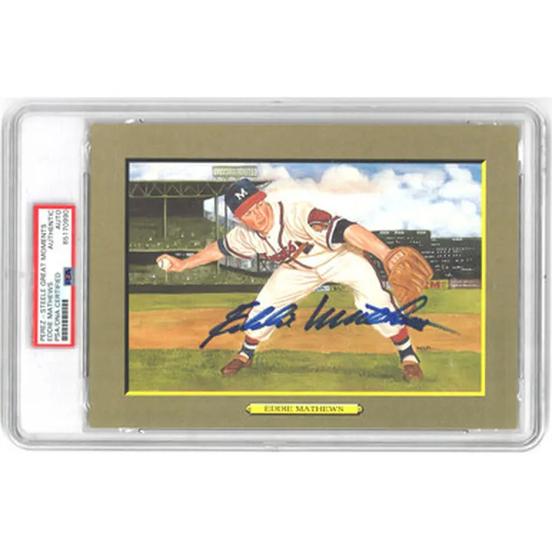 Eddie Mathews Autographed Perez-Steele Great Moments Jumbo Postcard # 28 (PSA-90) 